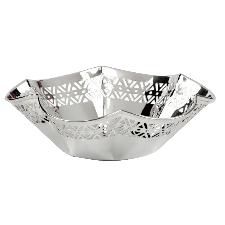 Bol din Argint 925, Design Ondulat, Model Grid, Diametru 16 cm, Finisaj Lucios