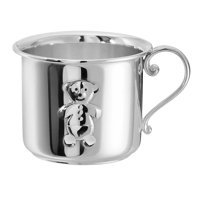 Cană pentru Bebeluși din Argint 925, cu Mâner, Model Bear Kikko, 5.5 cm