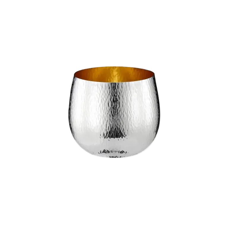 Cupă Botticella din Argint 925, Finisaj "Beat-Cut" Ciocănit, Interior Aurit, 325 ml