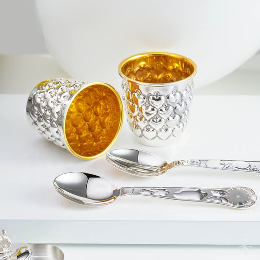 Cupă pentru Bebeluși din Argint 925, Model Conico Pinot, Interior Aurit 24kt, Design Inimă, 5.5 cm