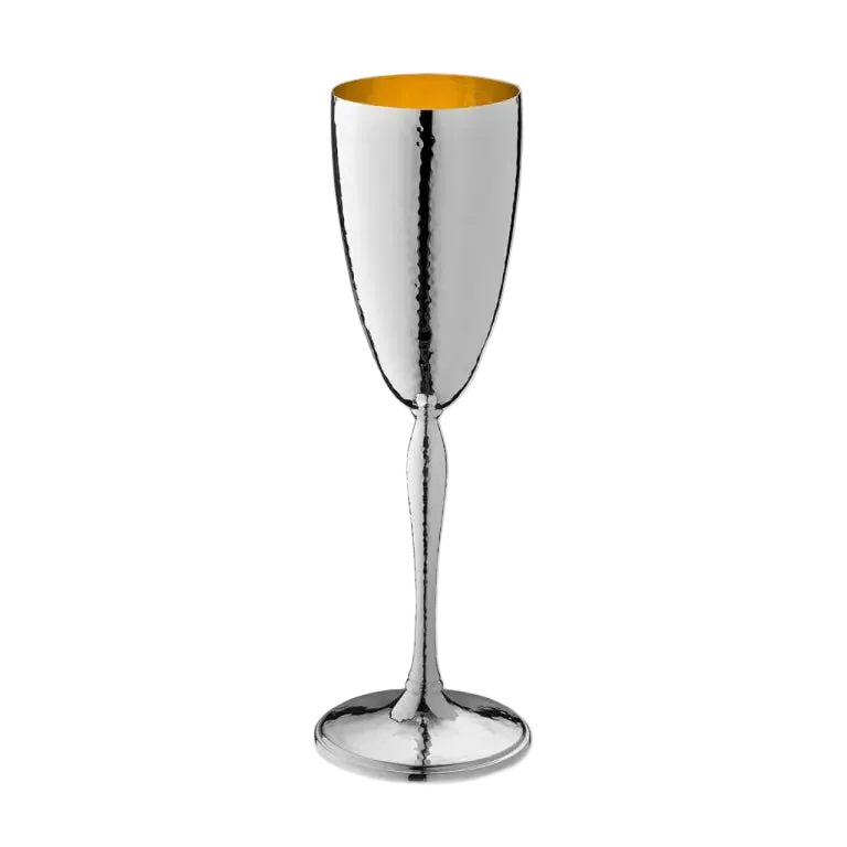 Pahar Șampanie Parighi Argintat, Finisaj Ciocănit și Interior Aurit, 20.4 cm