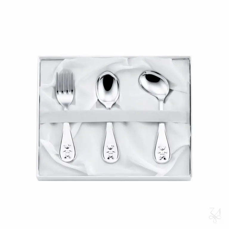 Set Cadou pentru Bebeluși Tacâmuri din Argint 925, Model Classic.Kikko, 3 Piese (Furculiță și 2 Lingurițe)