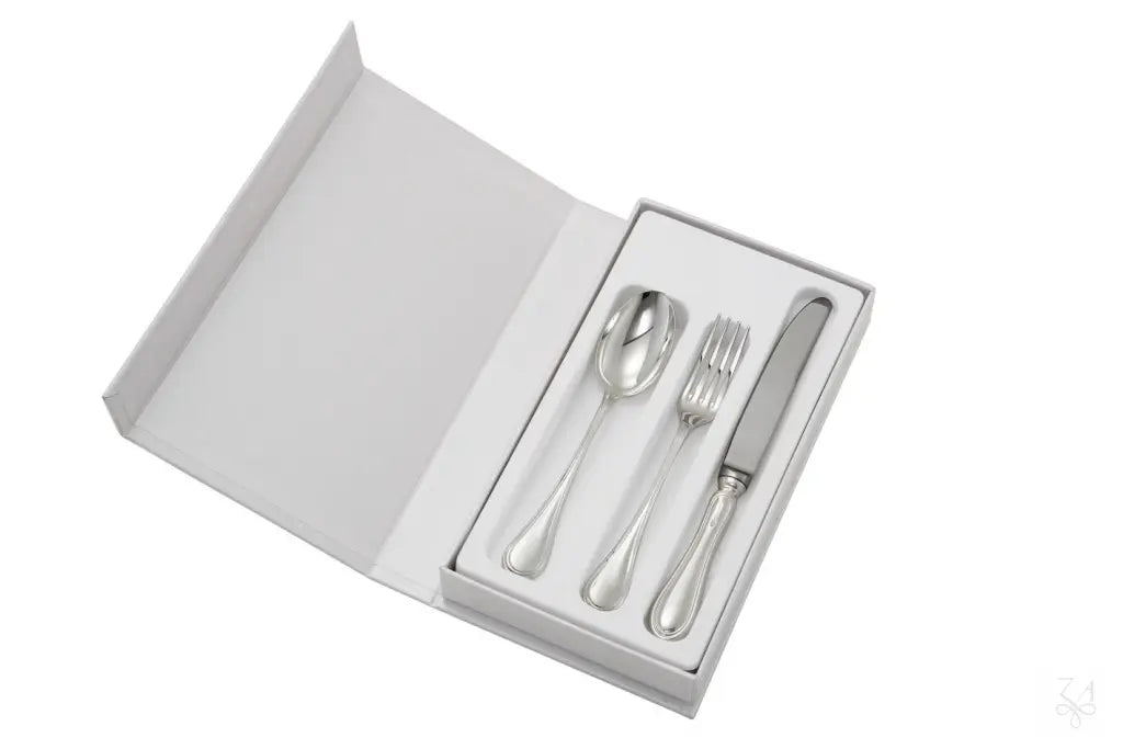 Set Cadou pentru Bebeluși Tacâmuri Argintate, Model BLII Light, 3 Piese, Handmade Italia