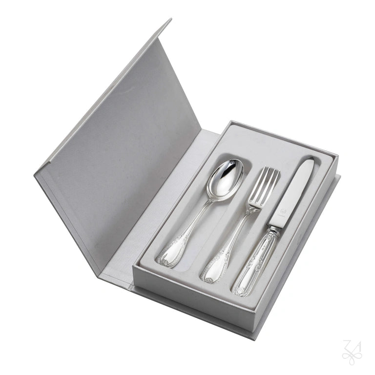 Set Cadou pentru Bebeluși Tacâmuri din Argint 925, Model Impero, 3 Piese, Handmade Italia