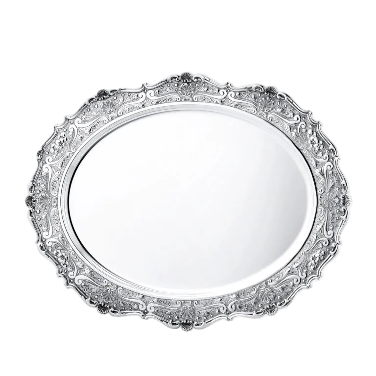 Tavă din Argint 925, Design Oval, Model Shell, Cizelată Manual, 54 x 42 cm, 1650 g