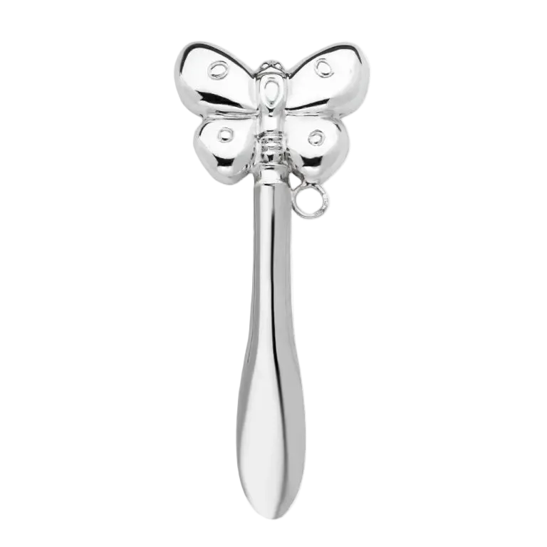 Jucărie Zornăitoare din Argint 925, cu Mâner, Model Butterfly