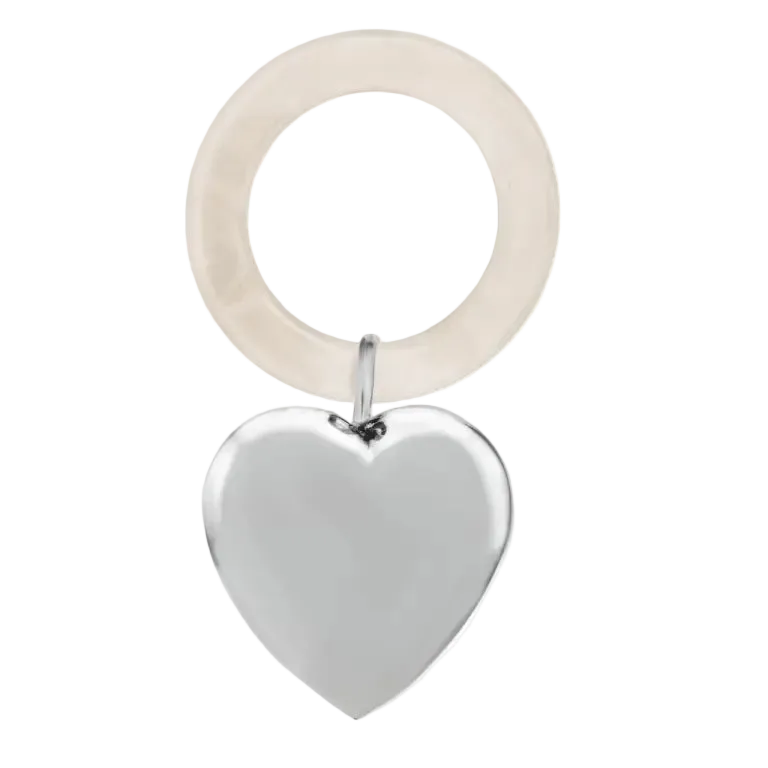 Jucărie Zornăitoare din Argint 925, cu Inel din Sidef, Model Heart