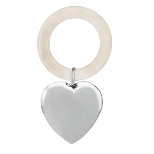 Jucărie Zornăitoare din Argint 925, cu Inel din Sidef, Model Heart