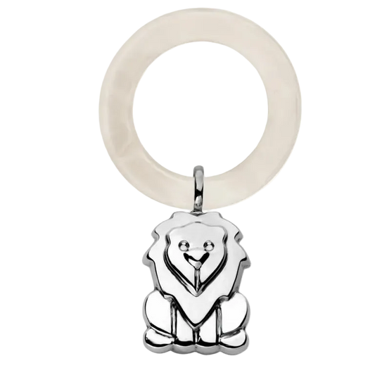 Jucărie Zornăitoare din Argint 925, cu Inel din Sidef, Model Lion