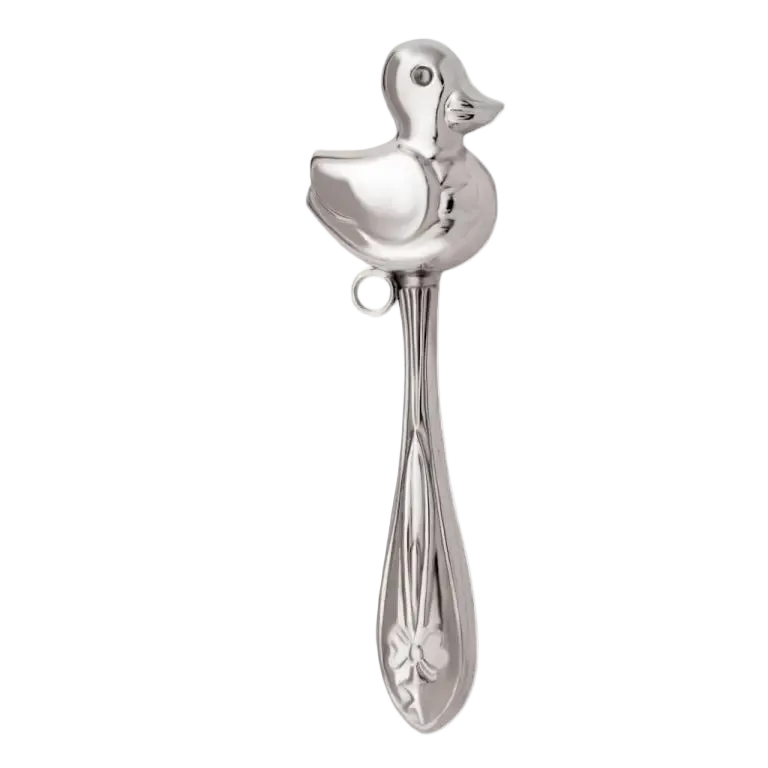 Jucărie Zornăitoare din Argint 925, cu Mâner, Model Small Duck