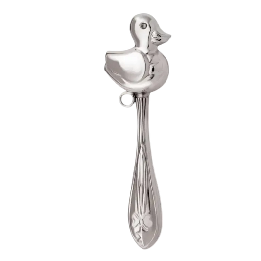 Jucărie Zornăitoare din Argint 925, cu Mâner, Model Small Duck