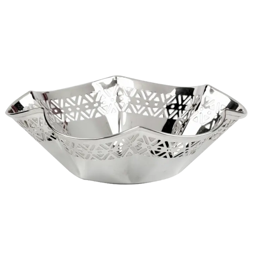 Bol din Argint 925, Design Ondulat, Model Grid, Diametru 16 cm, Finisaj Lucios