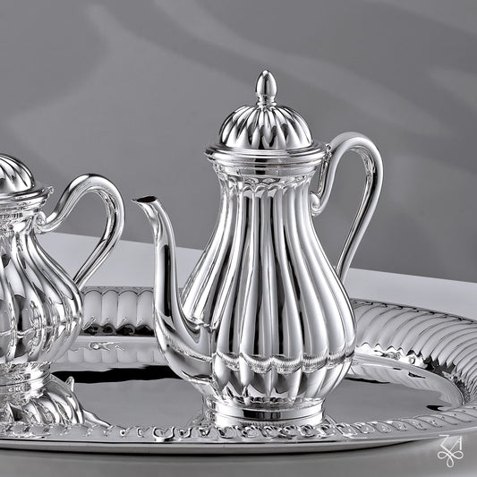 Cafetieră din Argint 925, Model Meridiani, 6 Persoane, Mâner Argint Masiv, 21 cm