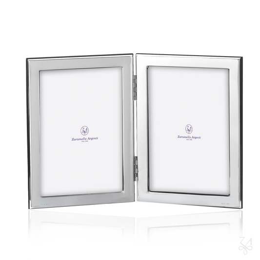 Ramă Foto Dublă din Argint 925, Model King & Queen, 2 x (10x15) cm, Bordură Îngustă