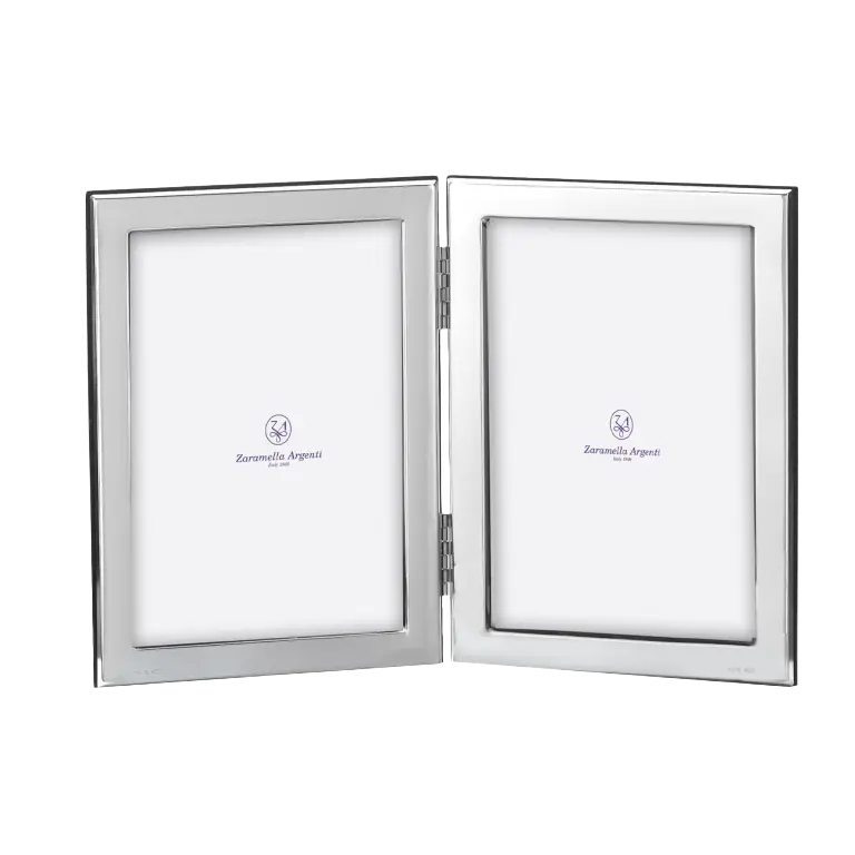 Ramă Foto Dublă din Argint 925, Model King & Queen, 2 x (6x9) cm, Bordură Îngustă