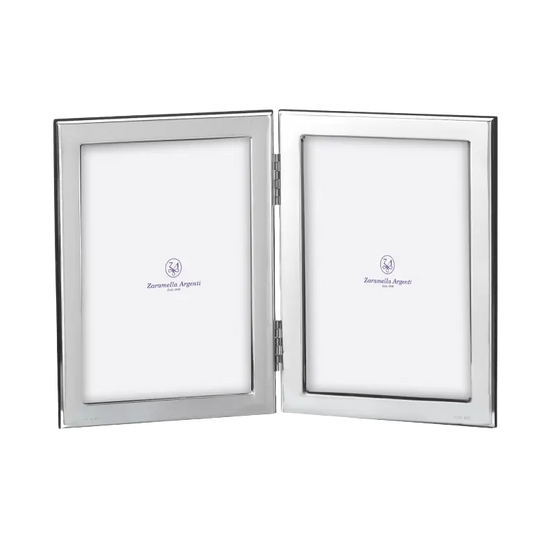 Ramă Foto Dublă din Argint 925, Model King & Queen, 2 x (6x9) cm, Bordură Îngustă