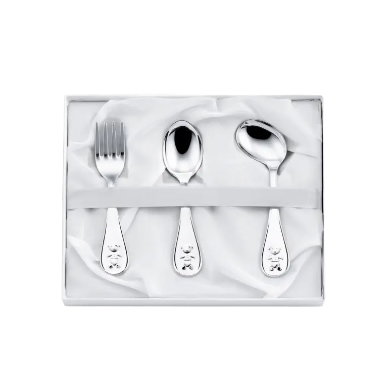 Set Cadou pentru Bebeluși Tacâmuri din Argint 925, Model Classic.Kikko, 3 Piese (Furculiță și 2 Lingurițe)