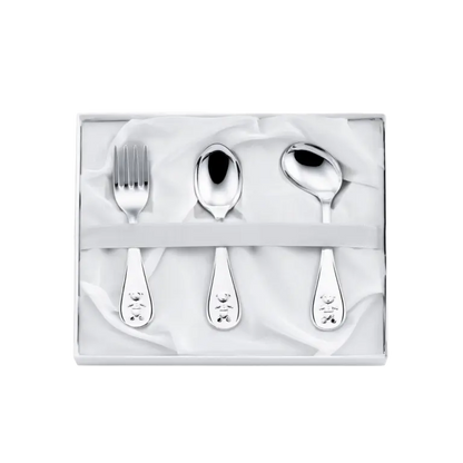 Set Cadou pentru Bebeluși Tacâmuri din Argint 925, Model Classic.Kikko, 3 Piese (Furculiță și 2 Lingurițe)