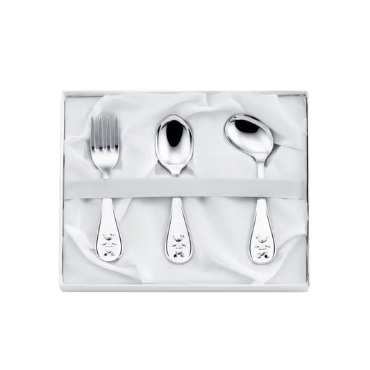 Set Cadou pentru Bebeluși Tacâmuri din Argint 925, Model Classic.Kikko, 3 Piese (Furculiță și 2 Lingurițe)