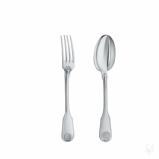 Set Cadou pentru Bebeluși Tacâmuri din Argint 925, Model Conchiglia, 2 Piese