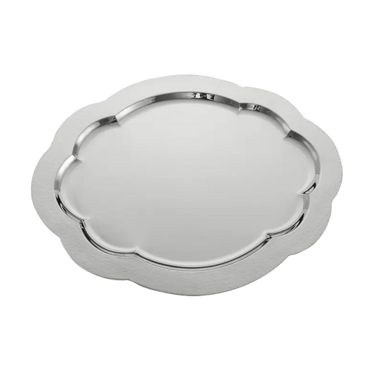 Tavă din Argint 925, Design Oval, Model Cardinale, Bordură Ciocănită, 42 x 33.5 cm