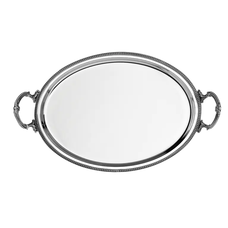 Tavă din Argint 925, cu Mânere, Design Oval, Model Impero, 24 x 17 cm