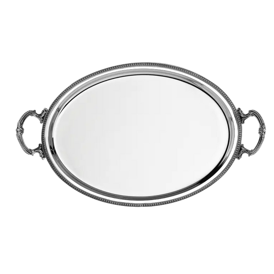 Tavă din Argint 925, cu Mânere, Design Oval, Model Impero, 24 x 17 cm