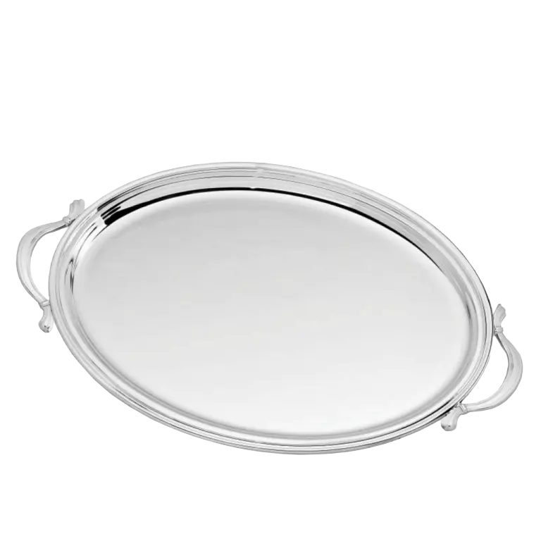 Tavă din Argint 925, cu Mânere, Design Oval, Model Inglese, 30 x 22 cm