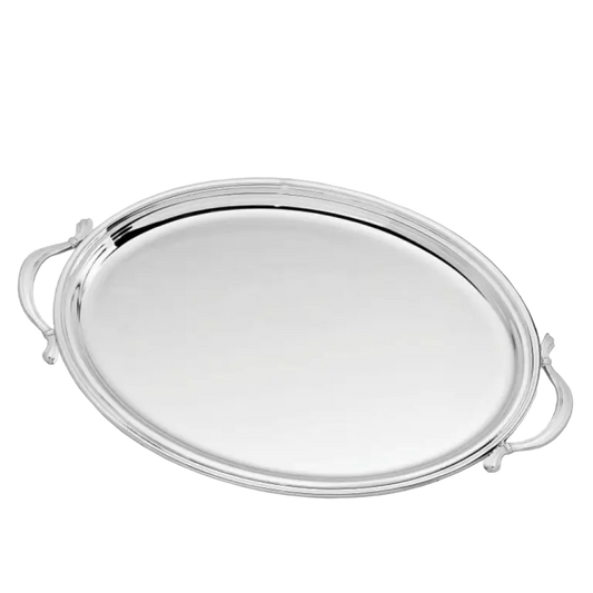 Tavă din Argint 925, cu Mânere, Design Oval, Model Inglese, 30 x 22 cm
