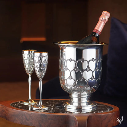 Pahar Șampanie Parighi din Argint 925, Model Cuori, Interior Aurit, 20.4 cm