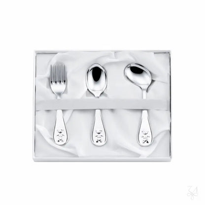 Set Cadou pentru Bebeluși Tacâmuri din Argint 925, Model Classic.Kikko, 3 Piese (Furculiță și 2 Lingurițe)
