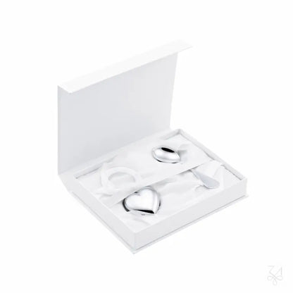 Set Cadou pentru Bebeluși din Argint 925, Model Heart, 2 Piese (Zornăitoare și Linguriță Îndoită), 56g