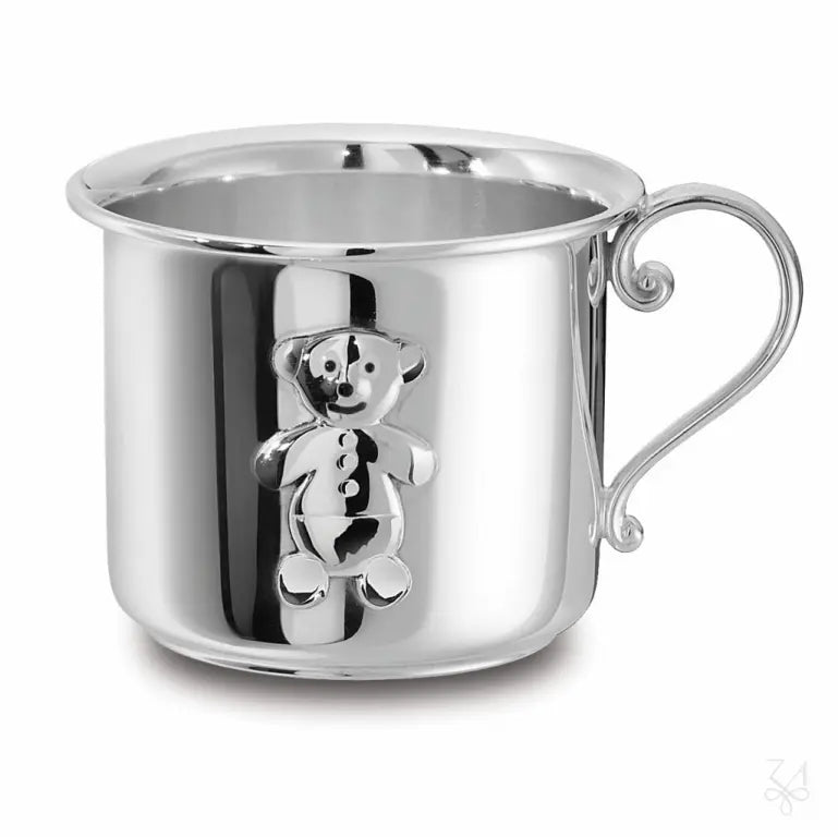 Set Cadou pentru Bebeluși din Argint 925, Model Kikko, 3 Piese (Cană, Linguriță Curbată, Inel Șervețel)