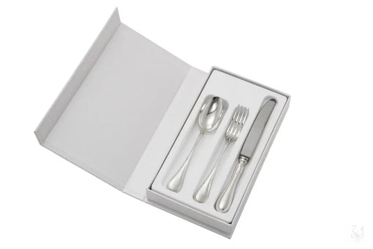 Set Cadou pentru Bebeluși Tacâmuri Argintate, Model BLII Light, 3 Piese, Handmade Italia