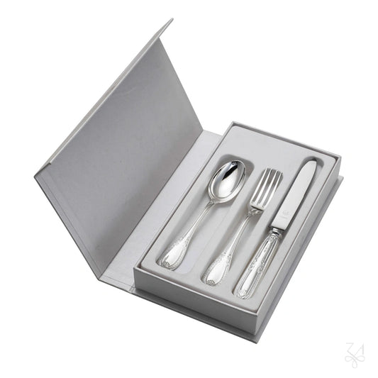 Set Cadou pentru Bebeluși Tacâmuri din Argint 925, Model Impero, 3 Piese, Handmade Italia