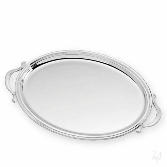 Tavă din Argint 925, cu Mânere, Design Oval, Model Inglese, 30 x 22 cm