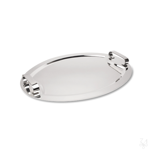 Tavă cu Mânere Argintată, Design Oval, 54 x 39 cm