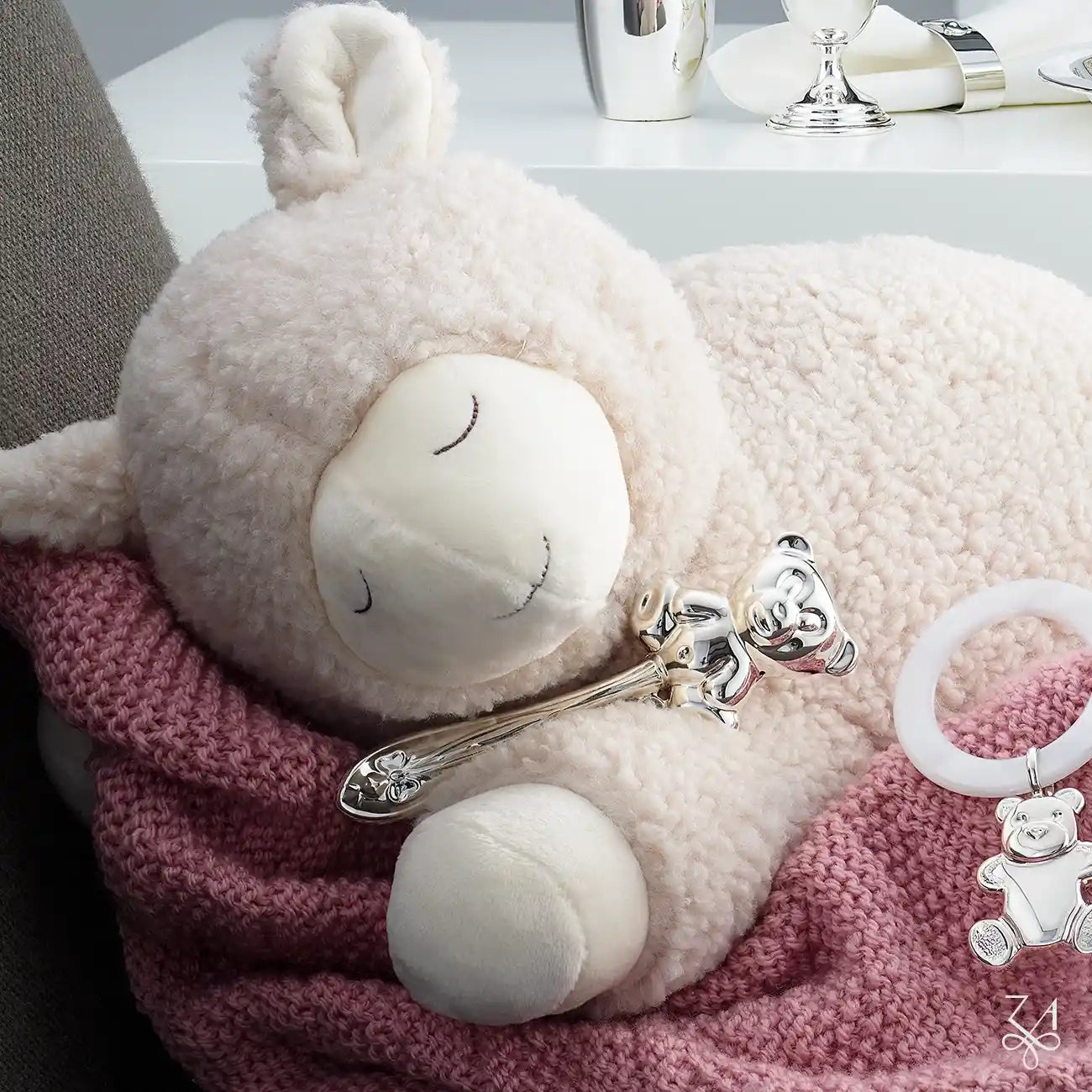 Jucărie Zornăitoare din Argint 925, cu Mâner, Model Big Bear, 13 cm